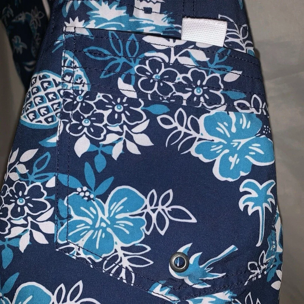 J Crew Swim‎ Trunks Mens Size 34 Blue Pineapple Palms Hawaiian Lined Flex Beach